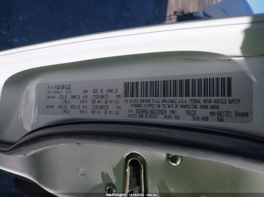 2016 Ram 3500 Tradesman VIN: 3C63RRGL4GG122624 Lot: 43952989