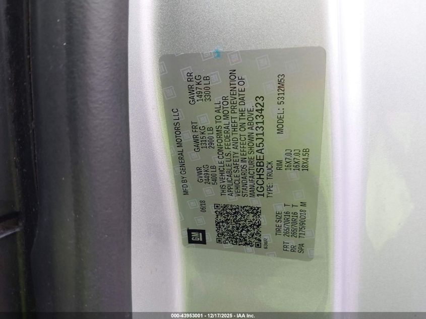 2018 Chevrolet Colorado Wt VIN: 1GCHSBEA5J1313423 Lot: 43953001