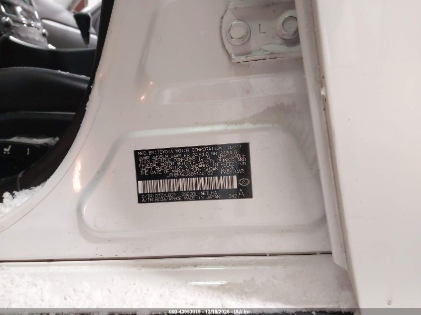 2011 Lexus Is 250 VIN: JTHBF5C26B5146182 Lot: 43953019