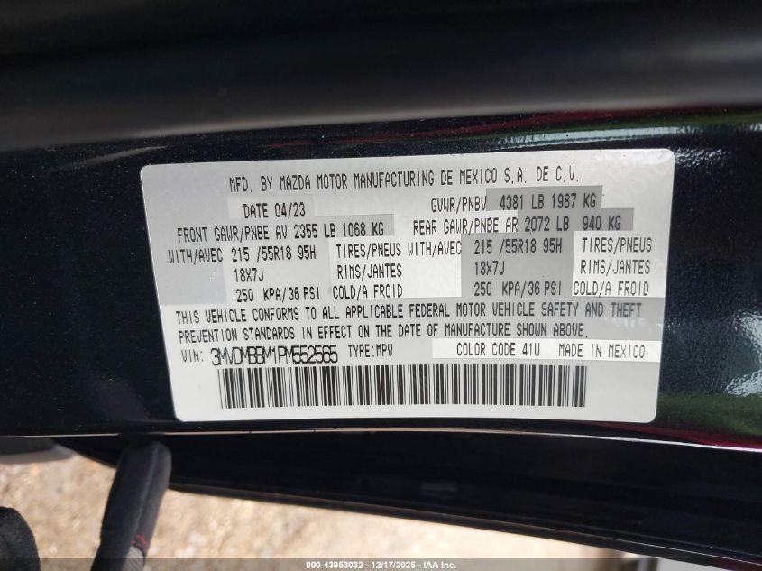 2023 Mazda Cx-30 2.5 S Select VIN: 3MVDMBBM1PM552565 Lot: 43953032