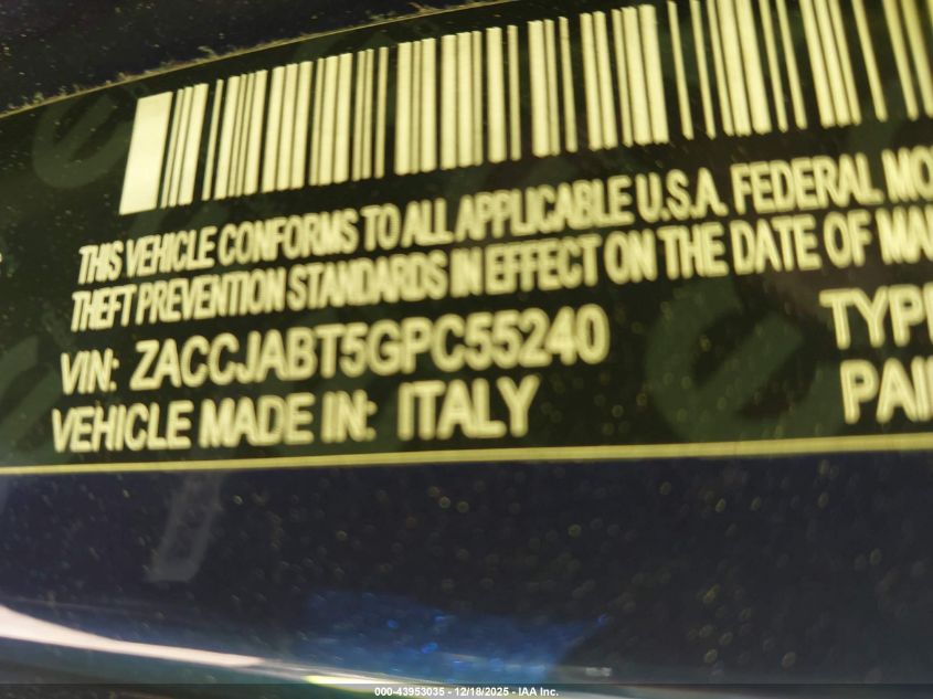 2016 Jeep Renegade Latitude VIN: ZACCJABT5GPC55240 Lot: 43953035