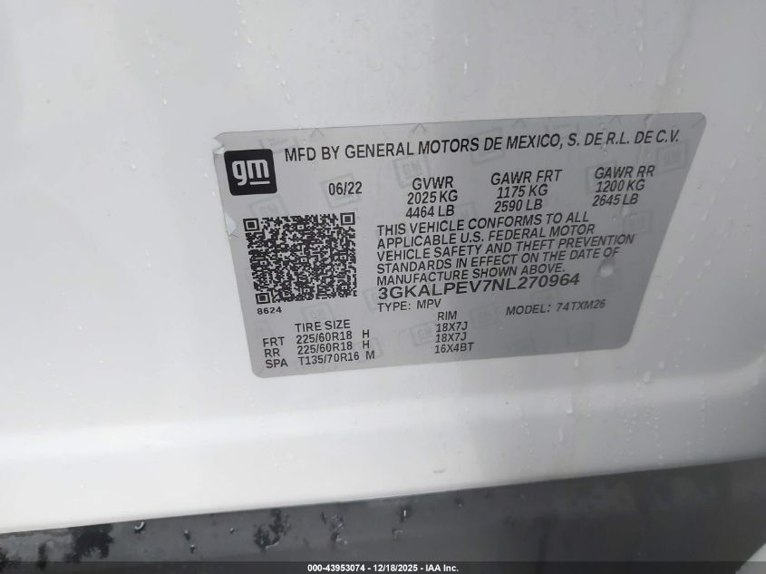 2022 GMC Terrain Fwd Slt VIN: 3GKALPEV7NL270964 Lot: 43953074