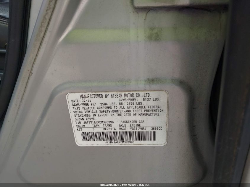 2012 Infiniti M37X VIN: JN1BY1ARXCM390996 Lot: 43953076