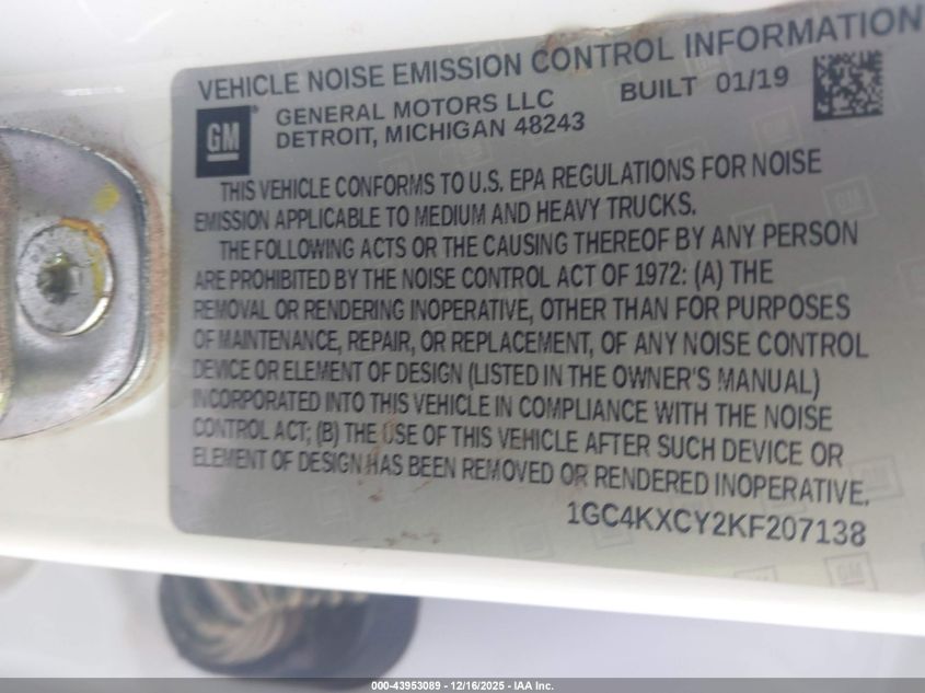 2019 Chevrolet Silverado 3500Hd Ltz VIN: 1GC4KXCY2KF207138 Lot: 43953089