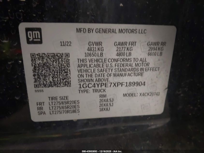 2023 Chevrolet Silverado 2500Hd Ltz VIN: 1GC4YPE7XPF189904 Lot: 43953093