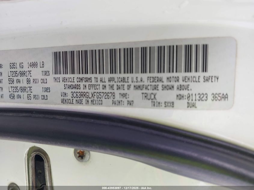 2015 Ram 3500 Tradesman VIN: 3C63RRGLXFG572678 Lot: 43953097
