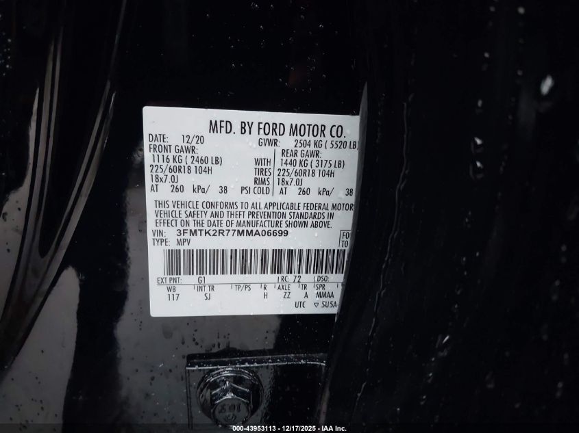 2021 Ford Mustang Mach-E California Route 1 VIN: 3FMTK2R77MMA06699 Lot: 43953113