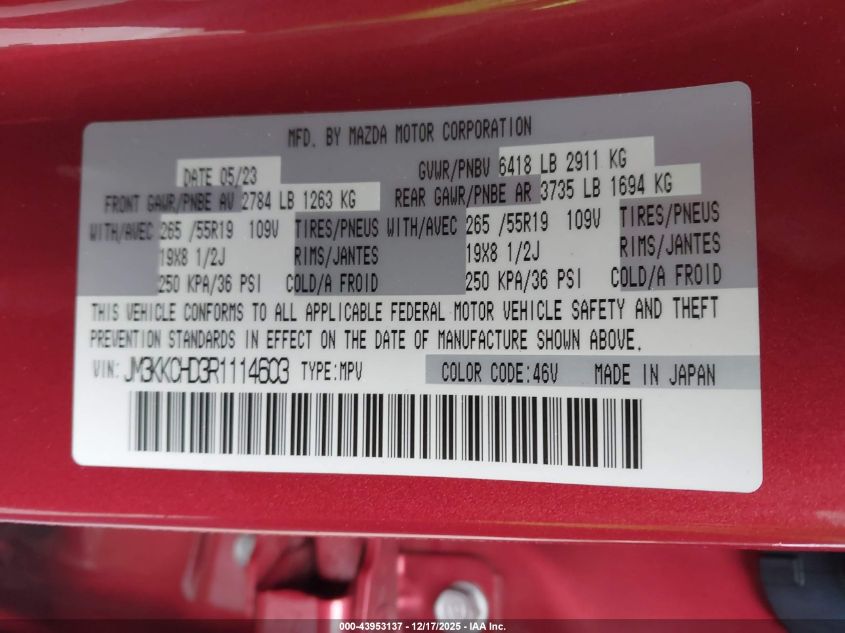 2024 Mazda Cx-90 3.3 Turbo Preferred Plus VIN: JM3KKCHD3R1114603 Lot: 43953137