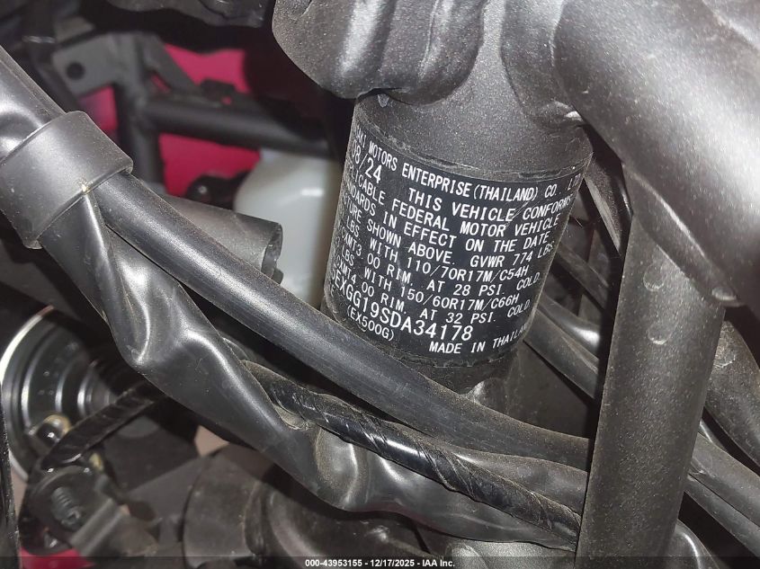 2025 Kawasaki Ex500 VIN: ML5EXGG19SDA34178 Lot: 43953155