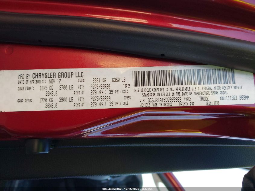 2013 Ram 1500 Express VIN: 3C6JR6AT5DG505983 Lot: 43953162