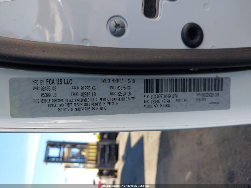 2019 Dodge Challenger R/T VIN: 2C3CDZBT1KH641870 Lot: 43953283