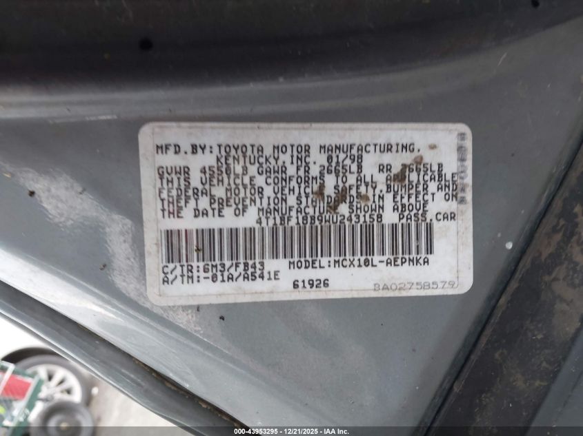 1998 Toyota Avalon Xl VIN: 4T1BF18B9WU243158 Lot: 43953295