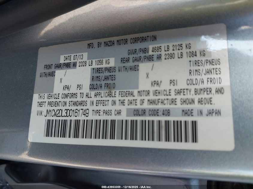 2013 Mazda Mazda5 Grand Touring VIN: JM1CW2DL3D0161749 Lot: 43953359