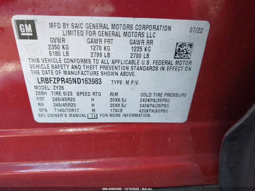 2022 Buick Envision Awd Essence VIN: LRBFZPR45ND163983 Lot: 43953395