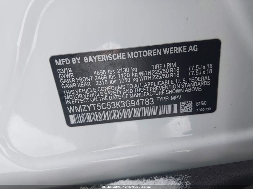 2019 Mini Countryman Cooper S VIN: WMZYT5C53K3G94783 Lot: 43953428