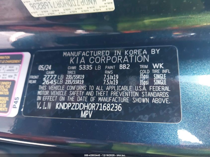 2024 Kia Sportage Plug-In Hybrid X-Line Prestige VIN: KNDPZDDH0R7168236 Lot: 43953445