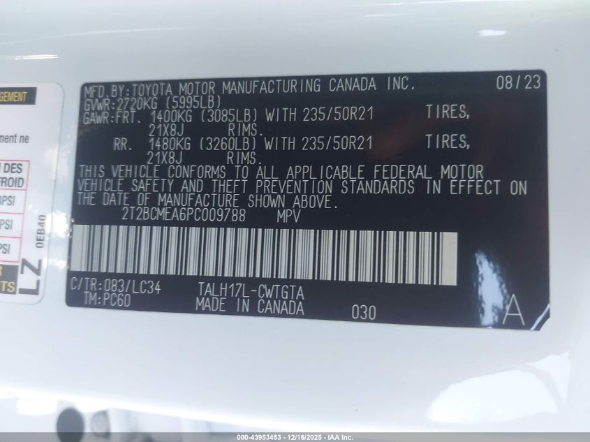 2023 Lexus Rx 500H F Sport Performance VIN: 2T2BCMEA6PC009788 Lot: 43953453