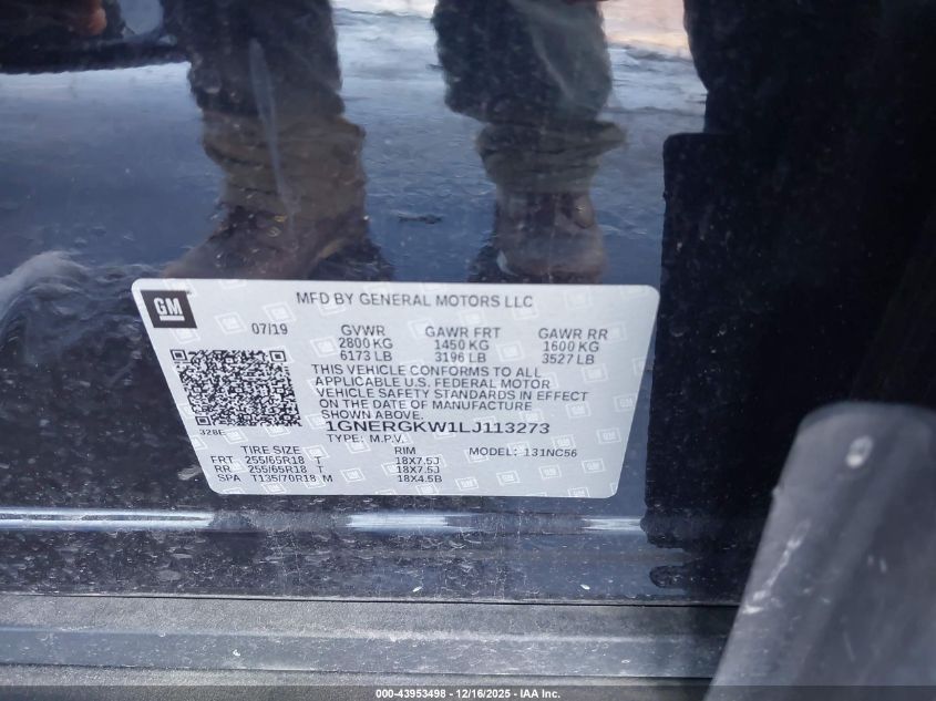 2020 Chevrolet Traverse Fwd Lt Cloth VIN: 1GNERGKW1LJ113273 Lot: 43953498