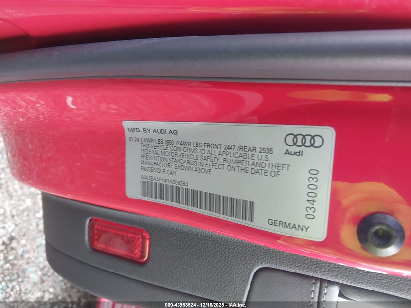 VIN WAUEAAF44RA058264 2024 AUDI A4 PREMIUM PLUS 45 TFSI S LINE QUATTRO S TRONIC