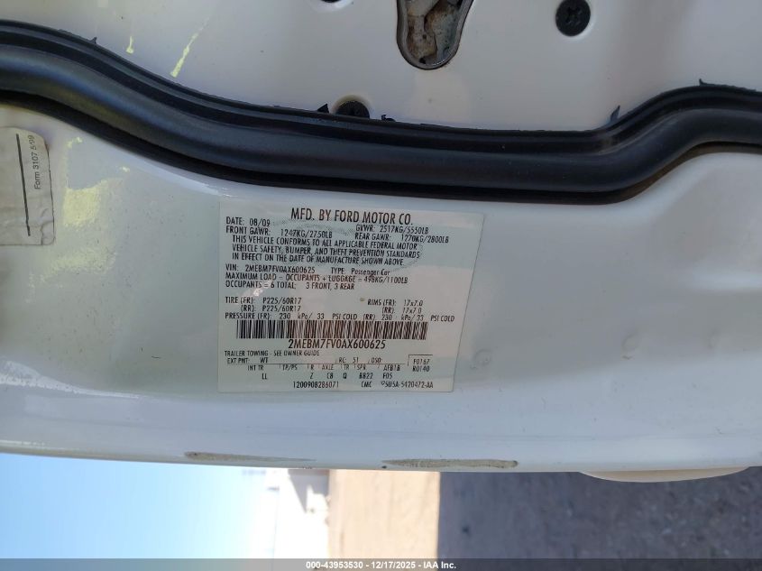 2010 Mercury Grand Marquis Ls (Fleet Only) VIN: 2MEBM7FV0AX600625 Lot: 43953530