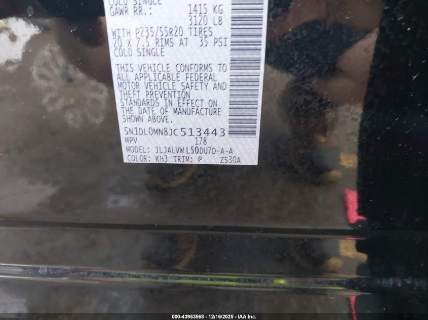 2018 Infiniti Qx60 VIN: 5N1DL0MN8JC513443 Lot: 43953568