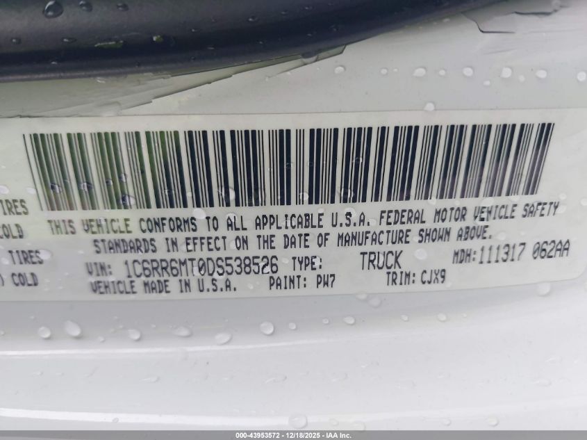 2013 Ram 1500 Sport VIN: 1C6RR6MT0DS538526 Lot: 43953572