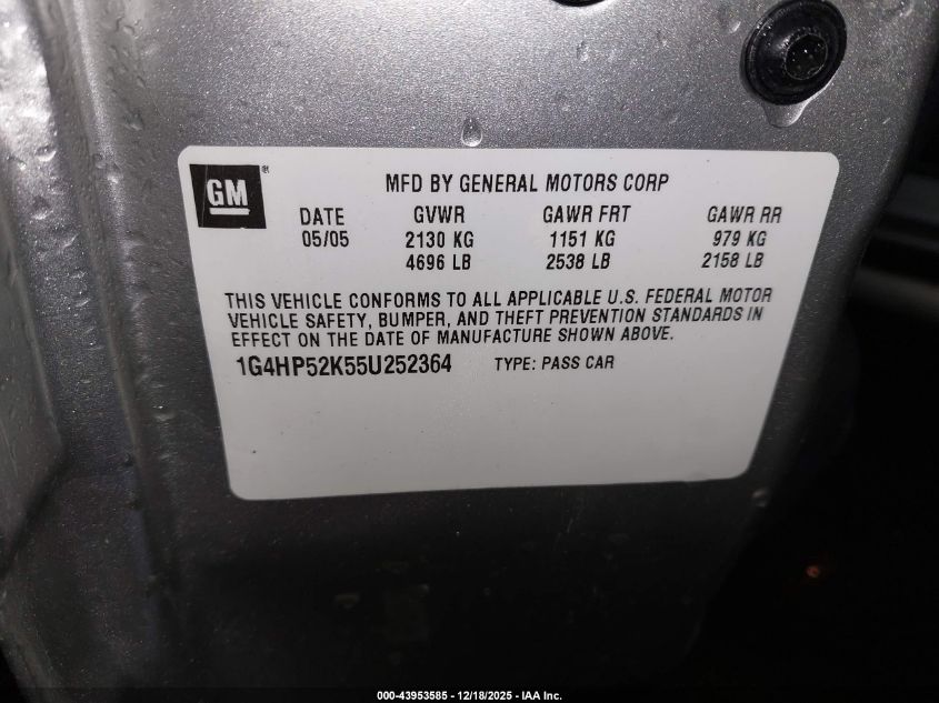 2005 Buick Lesabre Custom VIN: 1G4HP52K55U252364 Lot: 43953585