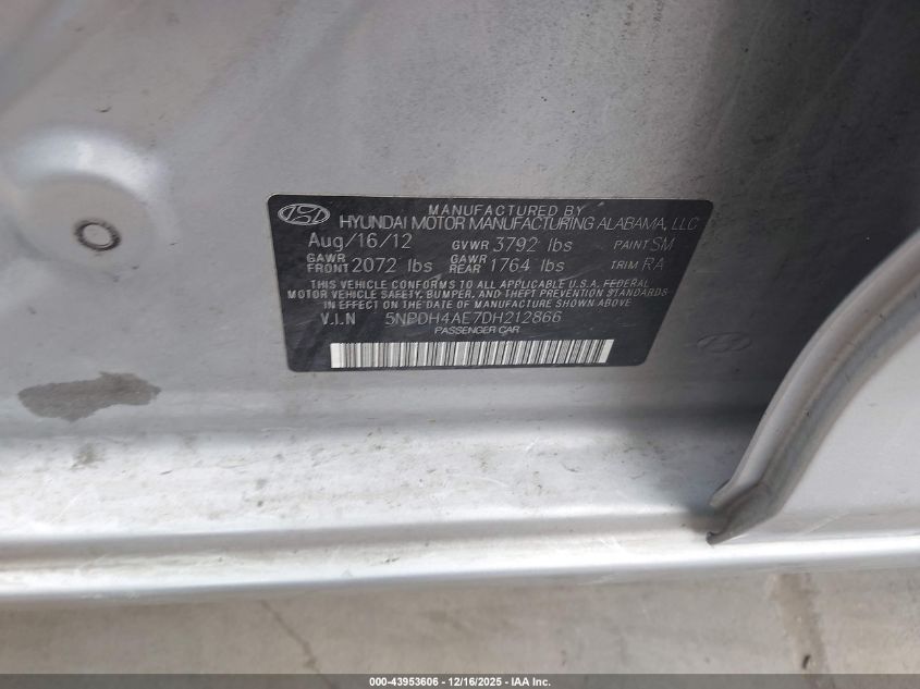 2013 Hyundai Elantra Gls/Limited VIN: 5NPDH4AE7DH212866 Lot: 43953606