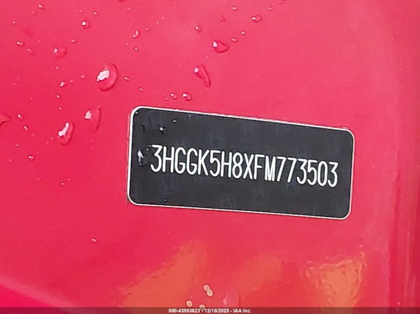 2015 Honda Fit Ex/Ex-L VIN: 3HGGK5H8XFM773503 Lot: 43953623