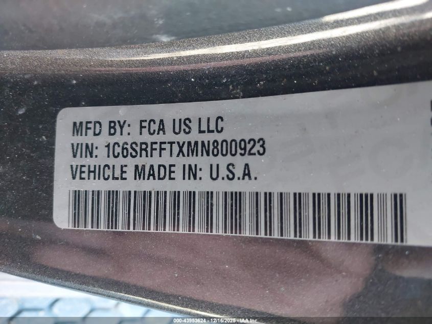2021 Ram 1500 Big Horn 4X4 5'7 Box VIN: 1C6SRFFTXMN800923 Lot: 43953624