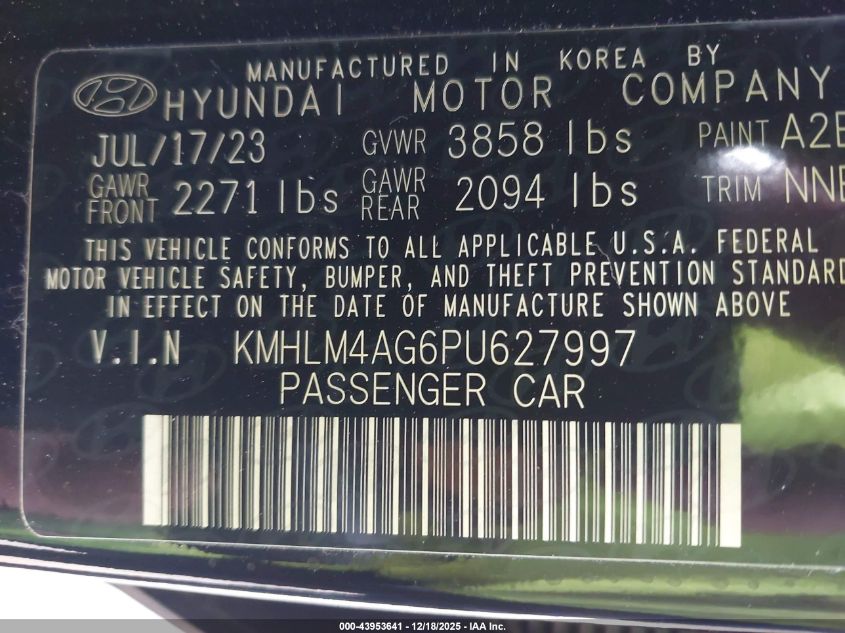 2023 Hyundai Elantra Sel VIN: KMHLM4AG6PU627997 Lot: 43953641