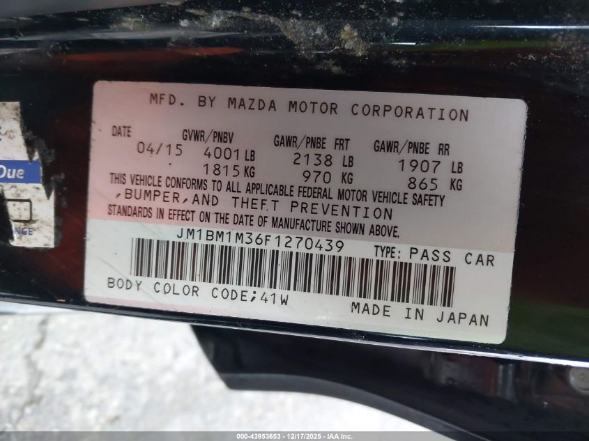 2015 Mazda Mazda3 S Grand Touring VIN: JM1BM1M36F1270439 Lot: 43953653