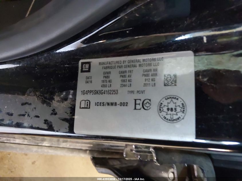 2016 Buick Verano VIN: 1G4PP5SK8G4162253 Lot: 43953656