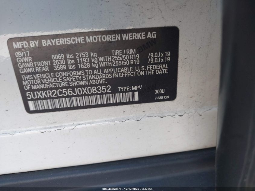 2018 BMW X5 Sdrive35I VIN: 5UXKR2C56J0X08352 Lot: 43953679