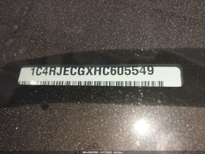 2017 Jeep Grand Cherokee Overland 4X2 VIN: 1C4RJECGXHC605549 Lot: 43953700