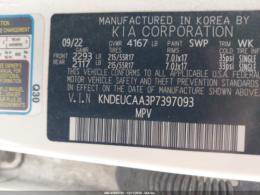 2023 Kia Seltos S VIN: KNDEUCAA3P7397093 Lot: 43953705