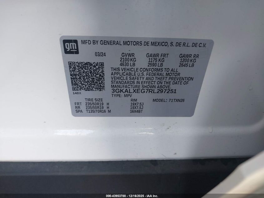 2024 GMC Terrain Awd Denali VIN: 3GKALXEG7RL297251 Lot: 43953788