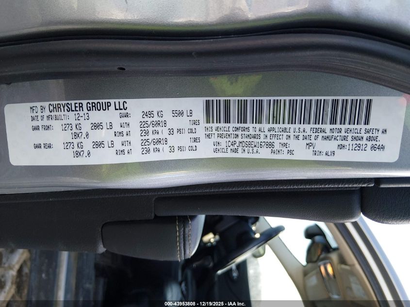 2014 Jeep Cherokee Limited VIN: 1C4PJMDS8EW167886 Lot: 43953808