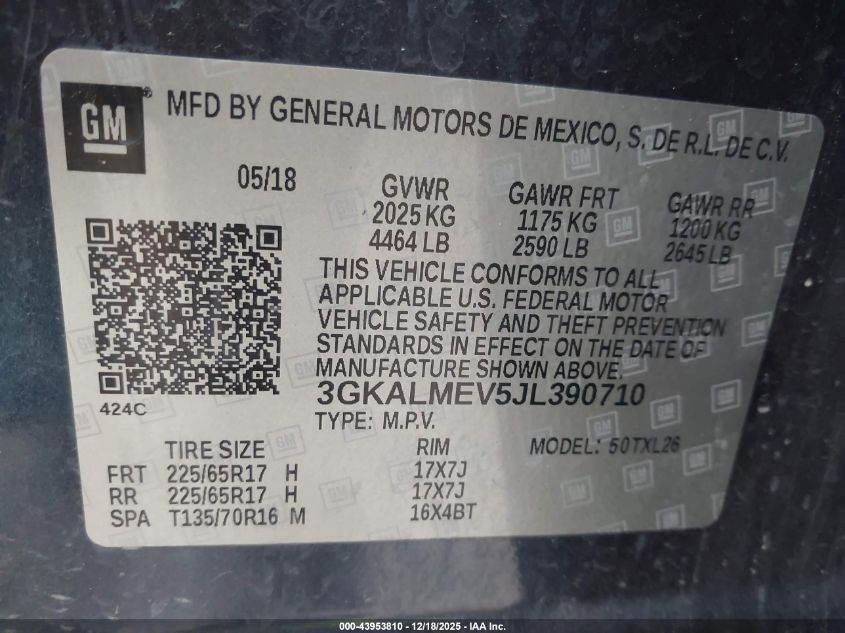 2018 GMC Terrain Sle VIN: 3GKALMEV5JL390710 Lot: 43953810