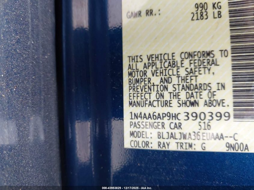 2017 Nissan Maxima 3.5 Sv VIN: 1N4AA6AP9HC390399 Lot: 43953829