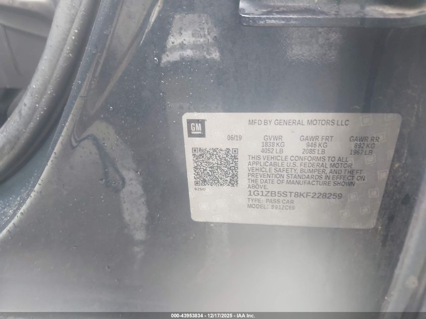 2019 Chevrolet Malibu 1Ls VIN: 1G1ZB5ST8KF228259 Lot: 43953834