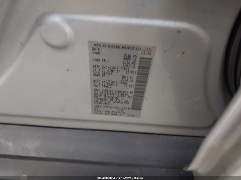 2016 Nissan Rogue S/Sl/Sv VIN: 5N1AT2MT7GC801038 Lot: 43953884