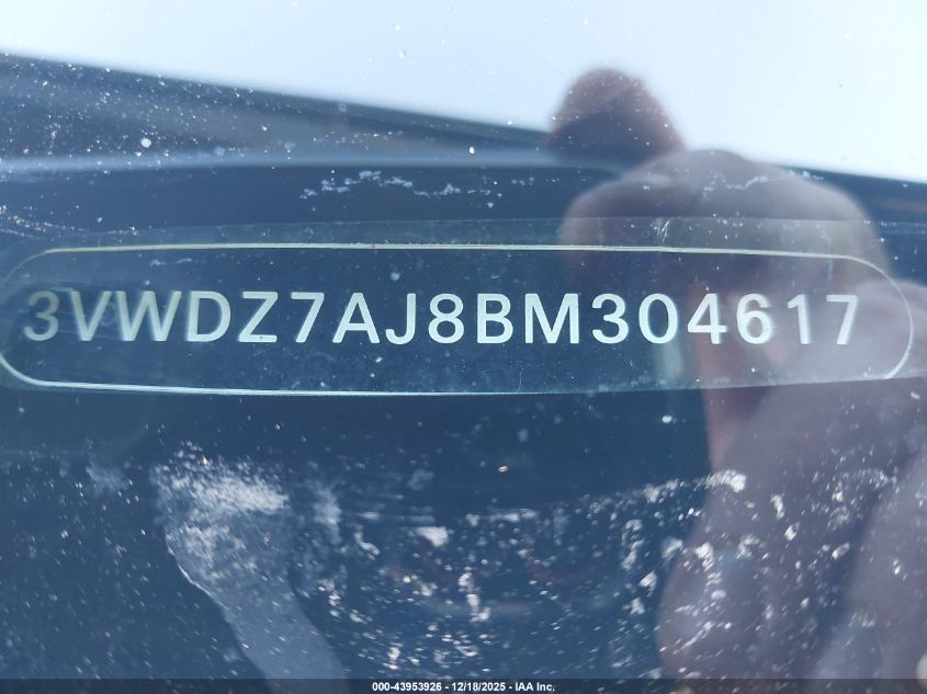 2011 Volkswagen Jetta 2.5L Se VIN: 3VWDZ7AJ8BM304617 Lot: 43953926