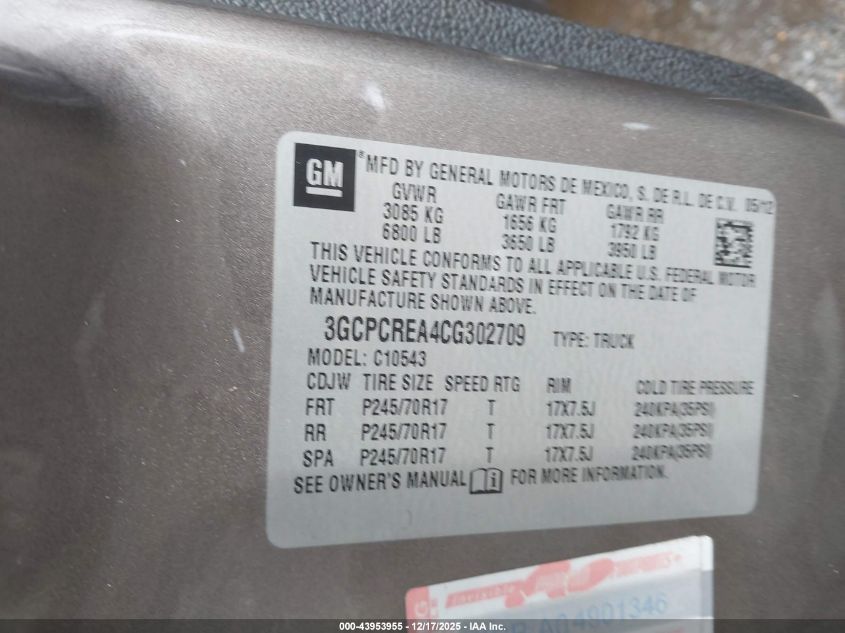 2012 Chevrolet Silverado 1500 Ls VIN: 3GCPCREA4CG302709 Lot: 43953955