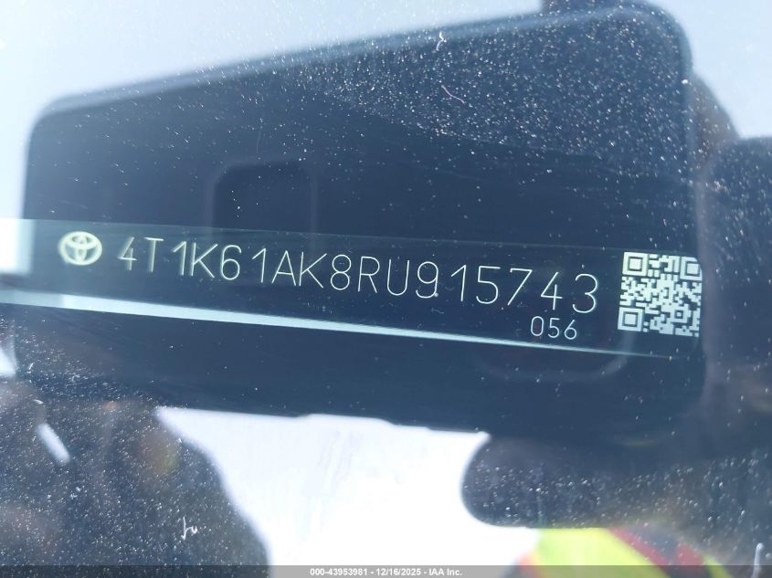 2024 Toyota Camry Xse VIN: 4T1K61AK8RU915743 Lot: 43953981