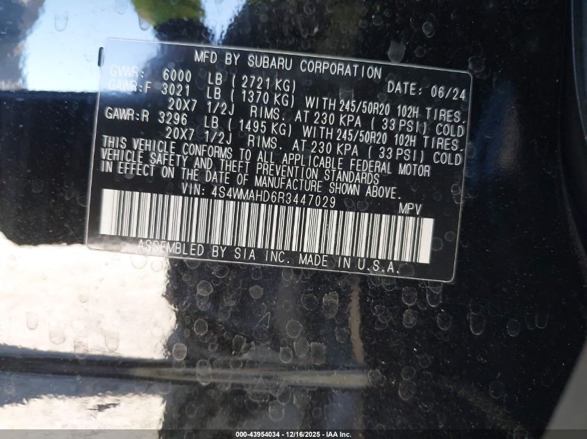 2024 Subaru Ascent Onyx Edition 7-Passenger VIN: 4S4WMAHD6R3447029 Lot: 43954034