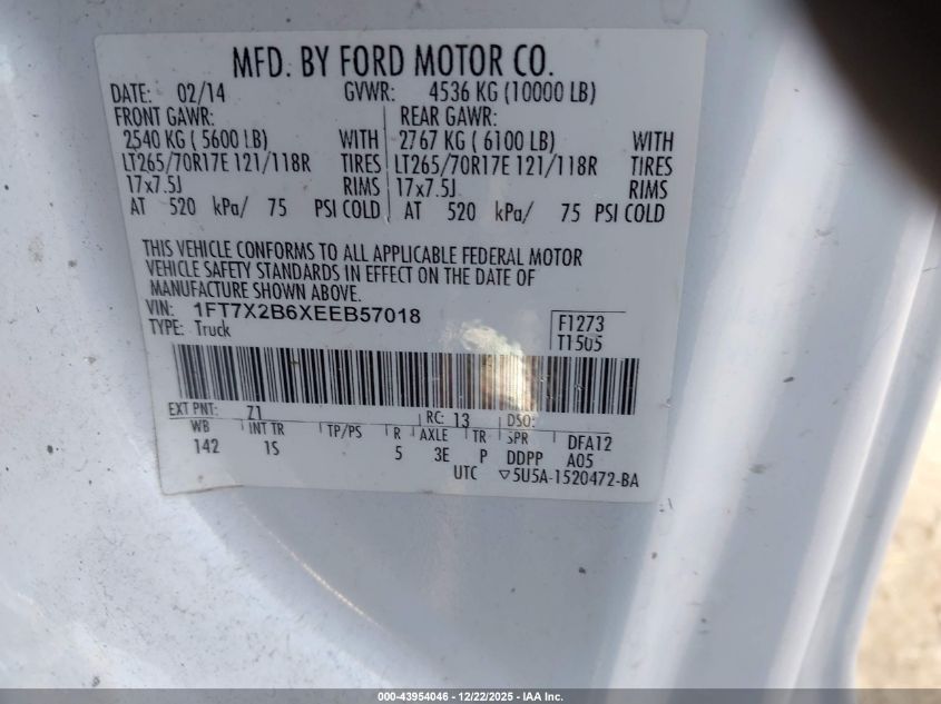 2014 Ford F-250 Xl VIN: 1FT7X2B6XEEB57018 Lot: 43954046