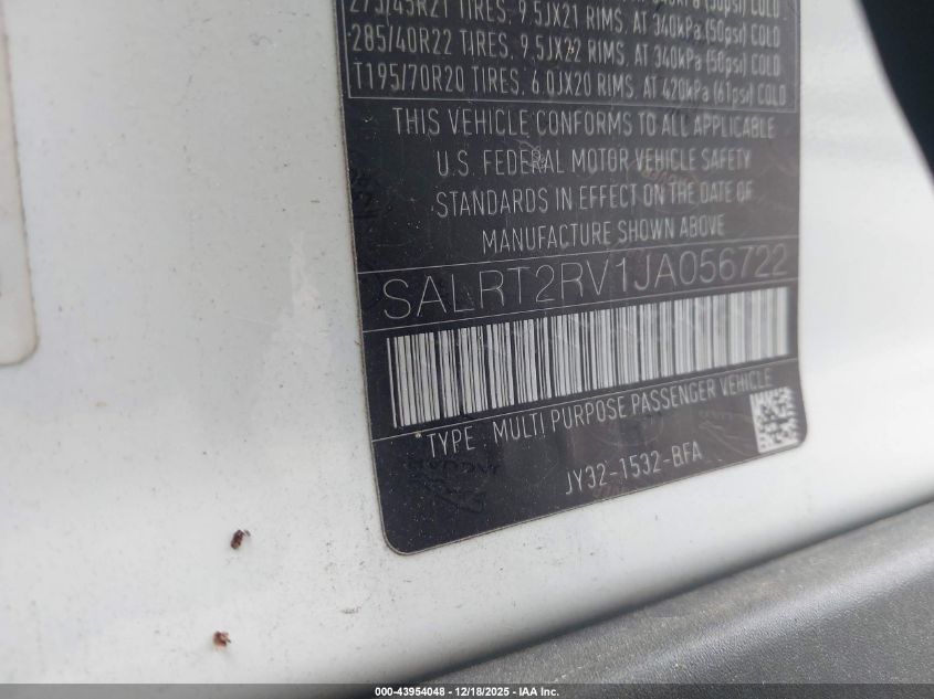 2018 Land Rover Discovery Hse Luxury VIN: SALRT2RV1JA056722 Lot: 43954048