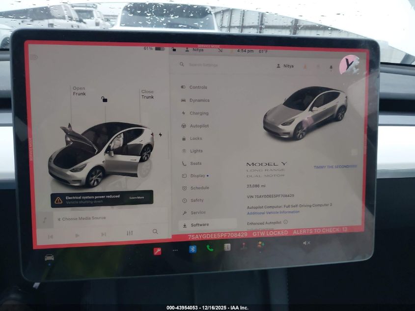 2023 Tesla Model Y Awd/Long Range Dual Motor All-Wheel Drive VIN: 7SAYGDEE5PF708429 Lot: 43954053