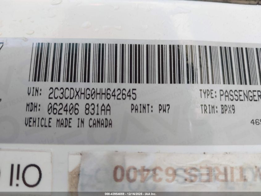 2017 Dodge Charger Sxt Rwd VIN: 2C3CDXHG0HH642645 Lot: 43954059